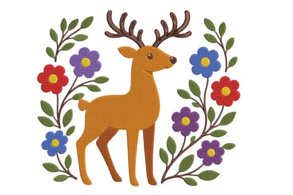 Adorable Floral Deer for Seasonal Embroidery