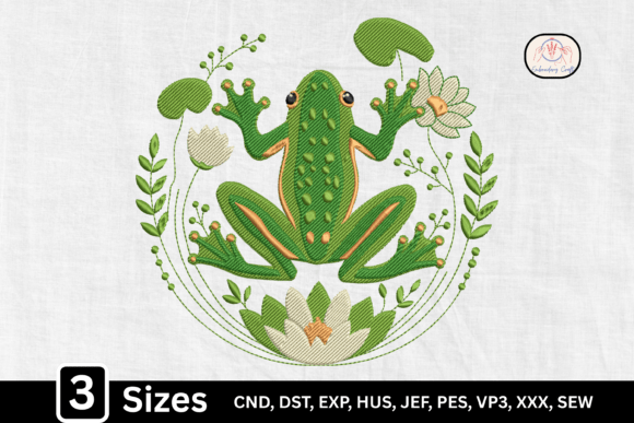Adorable Floral Frog Embroidery Design