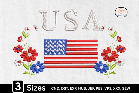 American Flag Floral USA: A Stylish Embroidery Design