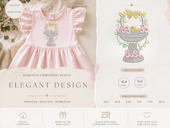 Bird Bath Floral Embroidery Design Review