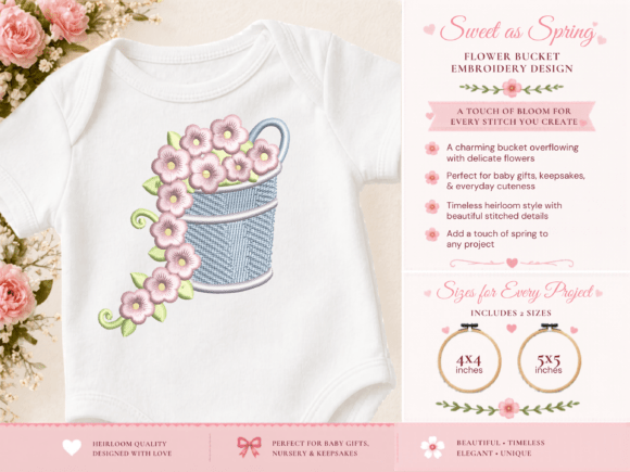 Charming Floral Bucket Embroidery for Gifts