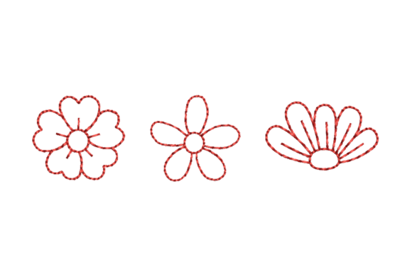 Charming Floral Outline Redwork Bundle