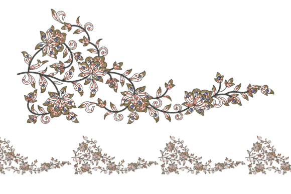 Creative Floral Embroidery Border Design