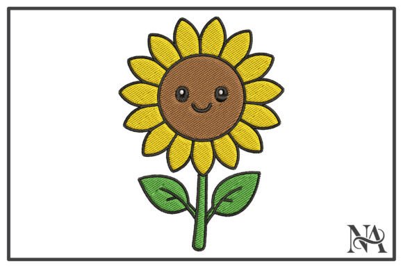 Cute Smiling Sunflower Embroidery Design
