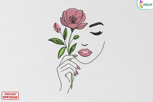 Elegant Minimal Floral Woman Line Art
