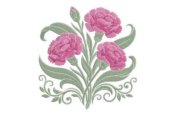 Elegant Pink Carnation Embroidery Design