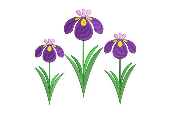 Elegant Purple Iris Flower Embroidery Design
