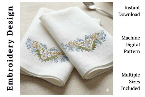 Elegant White Floral Bow Swag Embroidery Design