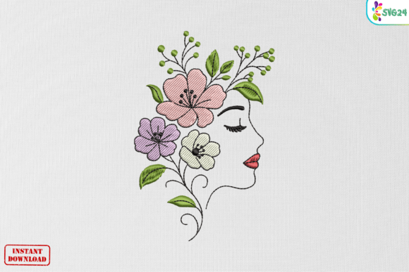 Floral Woman Face Embroidery for Elegant Gifts