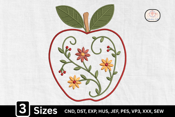 Folk Art Fruit Floral Apple Embroidery Design