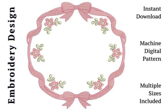 Pink Bow Floral Frame: A Delicate Embroidery Design