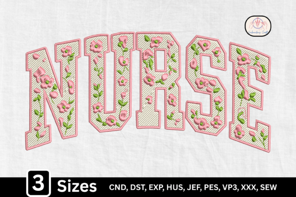 Pink Flower Medical Nurse Embroidery Design