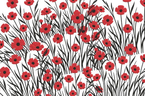 Red Wildflowers Embroidery Design for Business